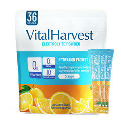 VitalHarvest 36 sticks orange electrolyte packets ready to mix for quick hydration
