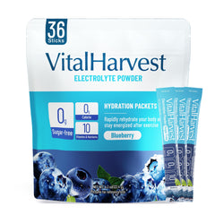 VitalHarvest 36-sticks electrolyte packets ready for quick hydration.