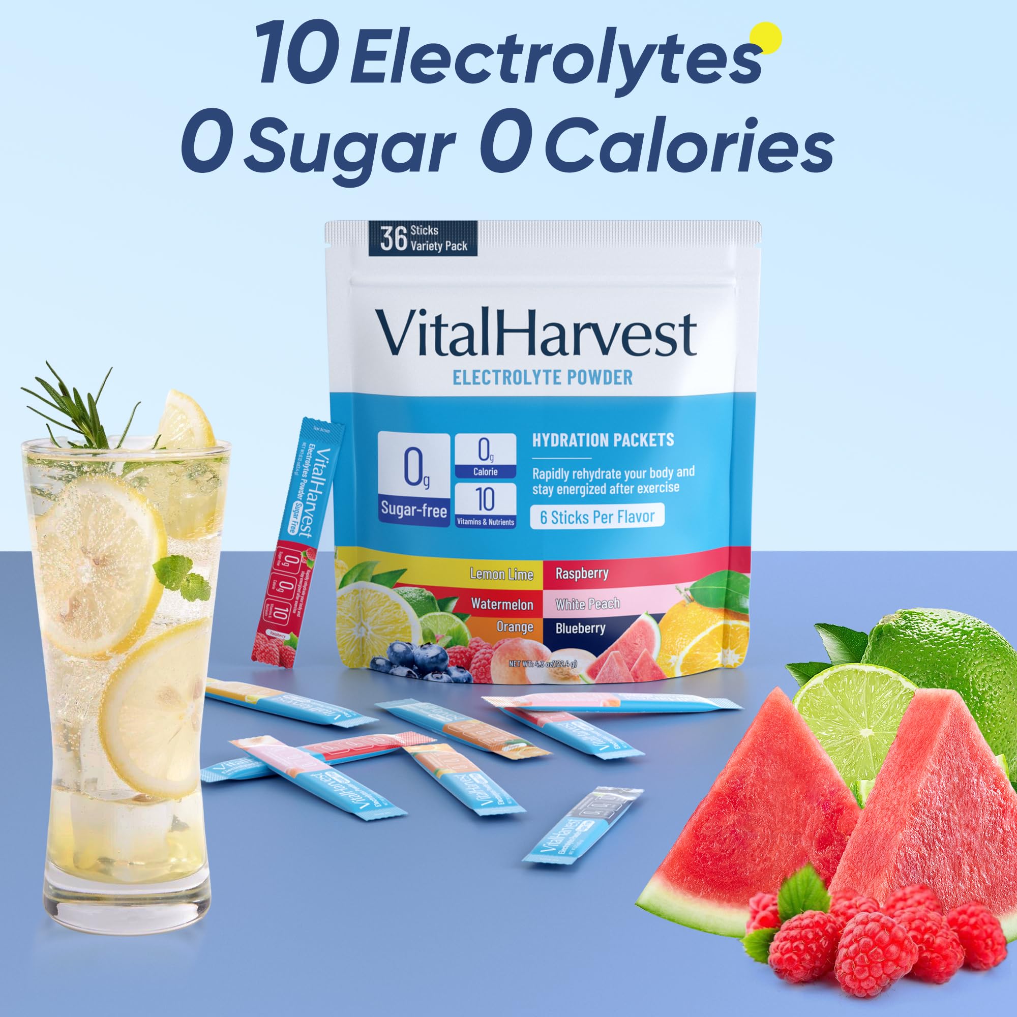 VitalHarvest White Peach 36 Sticks packet light, refreshing hydration