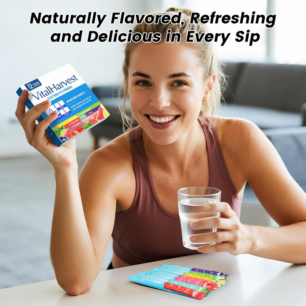VitalHarvest Grape electrolyte packet provides enjoyable, sugar-free hydration during workouts.