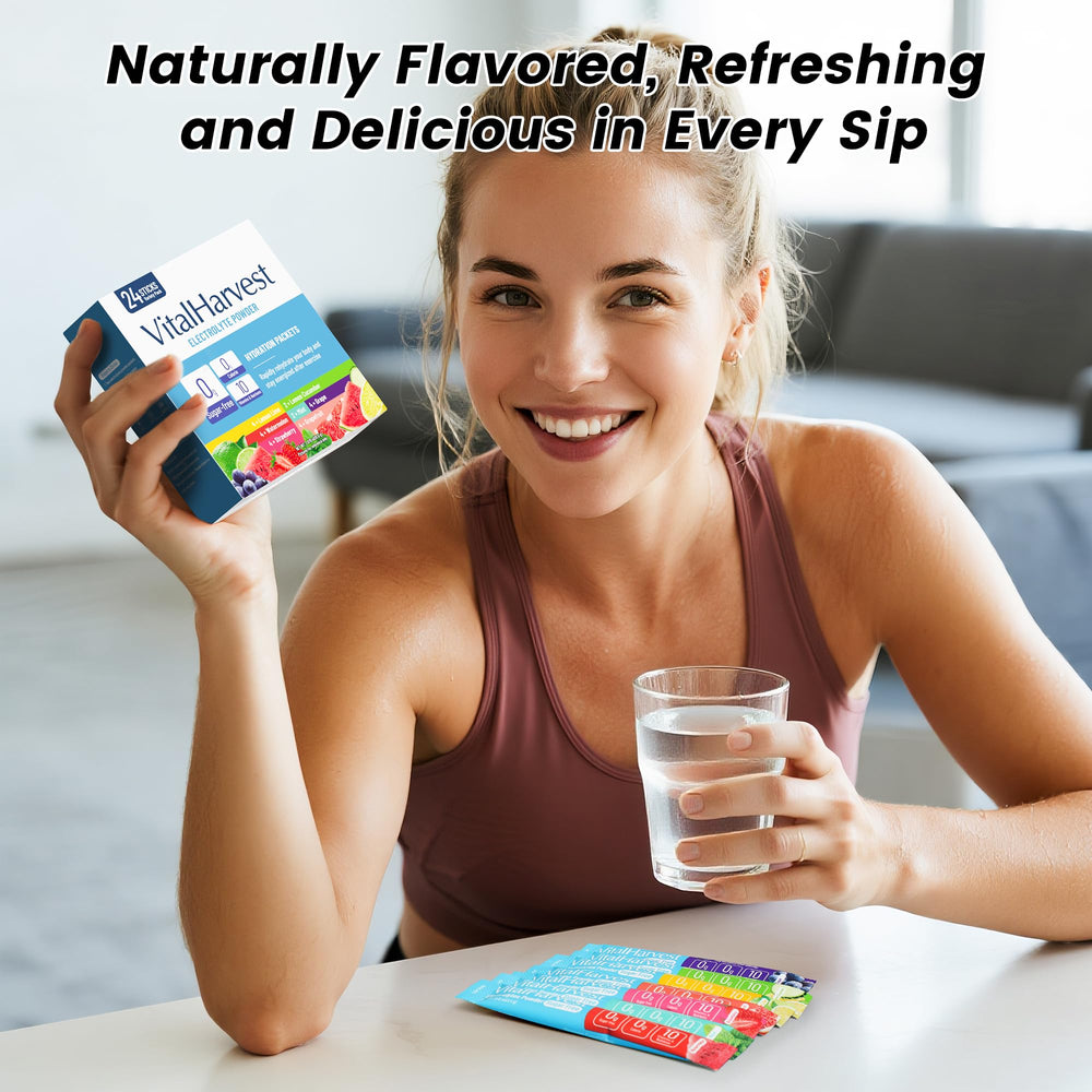 VitalHarvest Grape packet front view offers sugar-free hydration anytime.