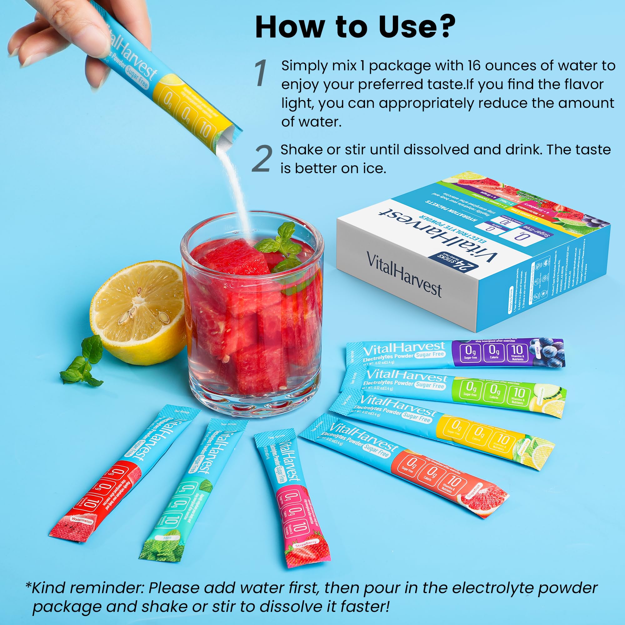 VitalHarvest Lemon Cucumber packet front view for keto-friendly hydration.