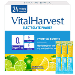 VitalHarvest Lemon Lime packets ready to mix for quick hydration.