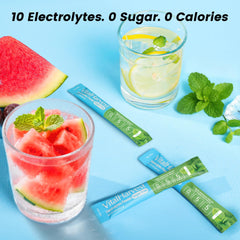 VitalHarvest packet dissolving in water showing quick mix and mint flavor