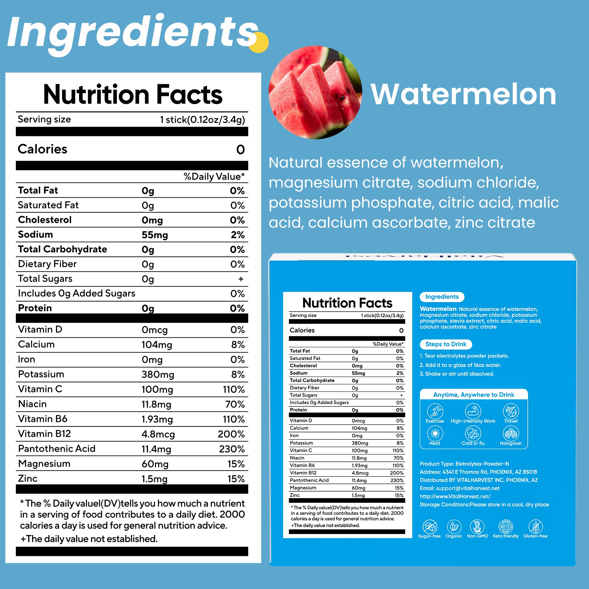 VitalHarvest single-serving watermelon packet ideal for on-the-go hydration