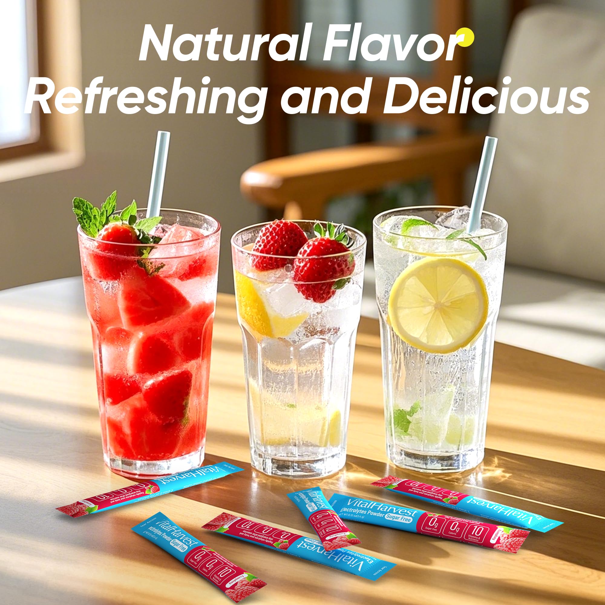 Travel-friendly VitalHarvest hydration packets ready for workouts away from home.
