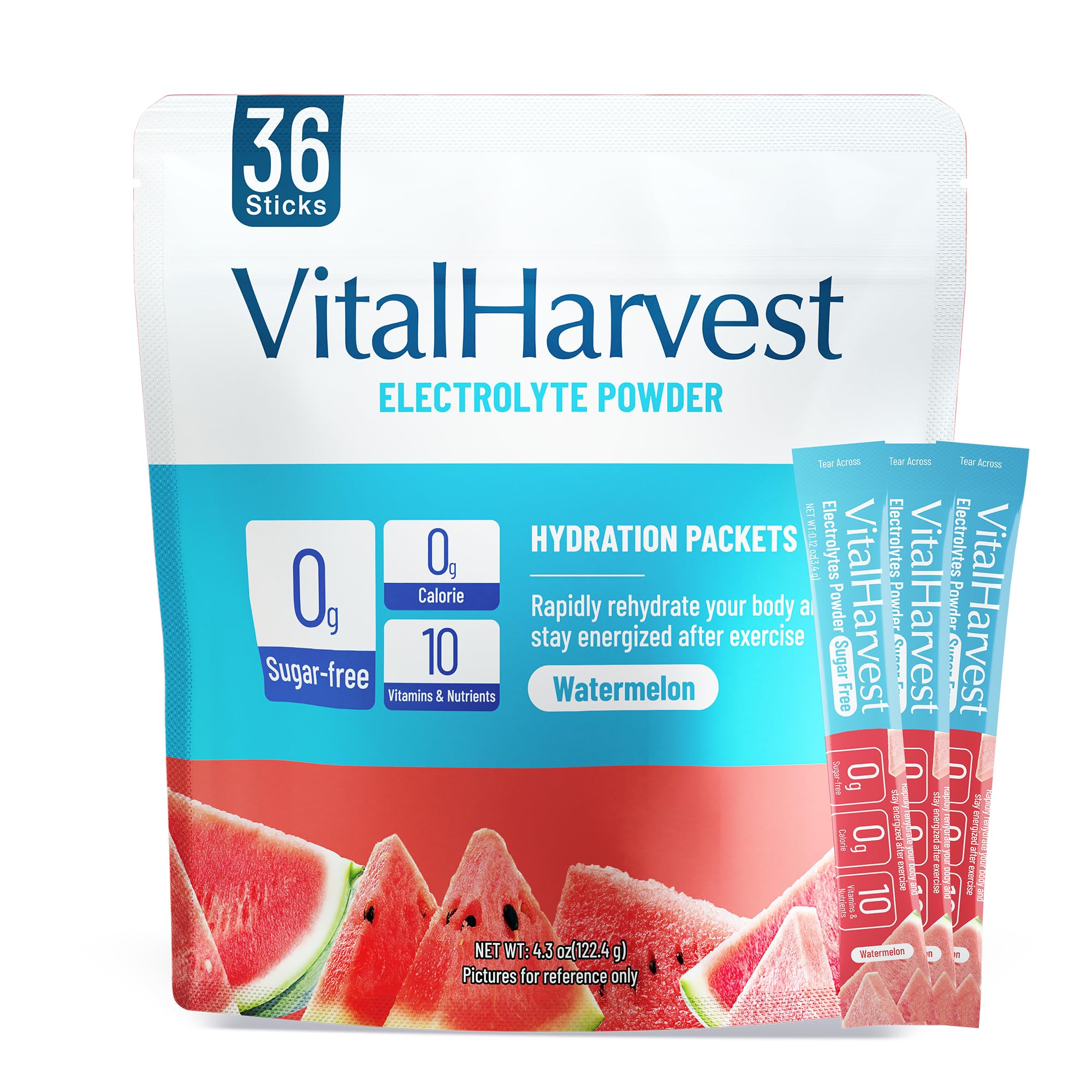 VitalHarvest Watermelon 36 Sticks front packaging for on-the-go hydration.