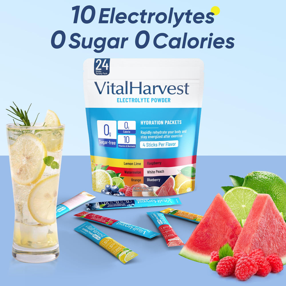 VitalHarvest white peach electrolyte sticks with crisp flavor and quick hydration