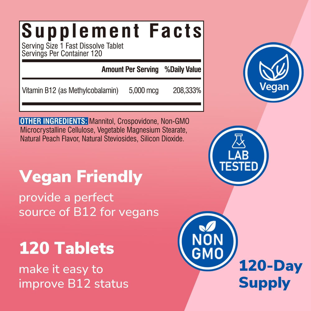 Vitalibre B12 peach flavor tablet, sugar-free and easy to enjoy