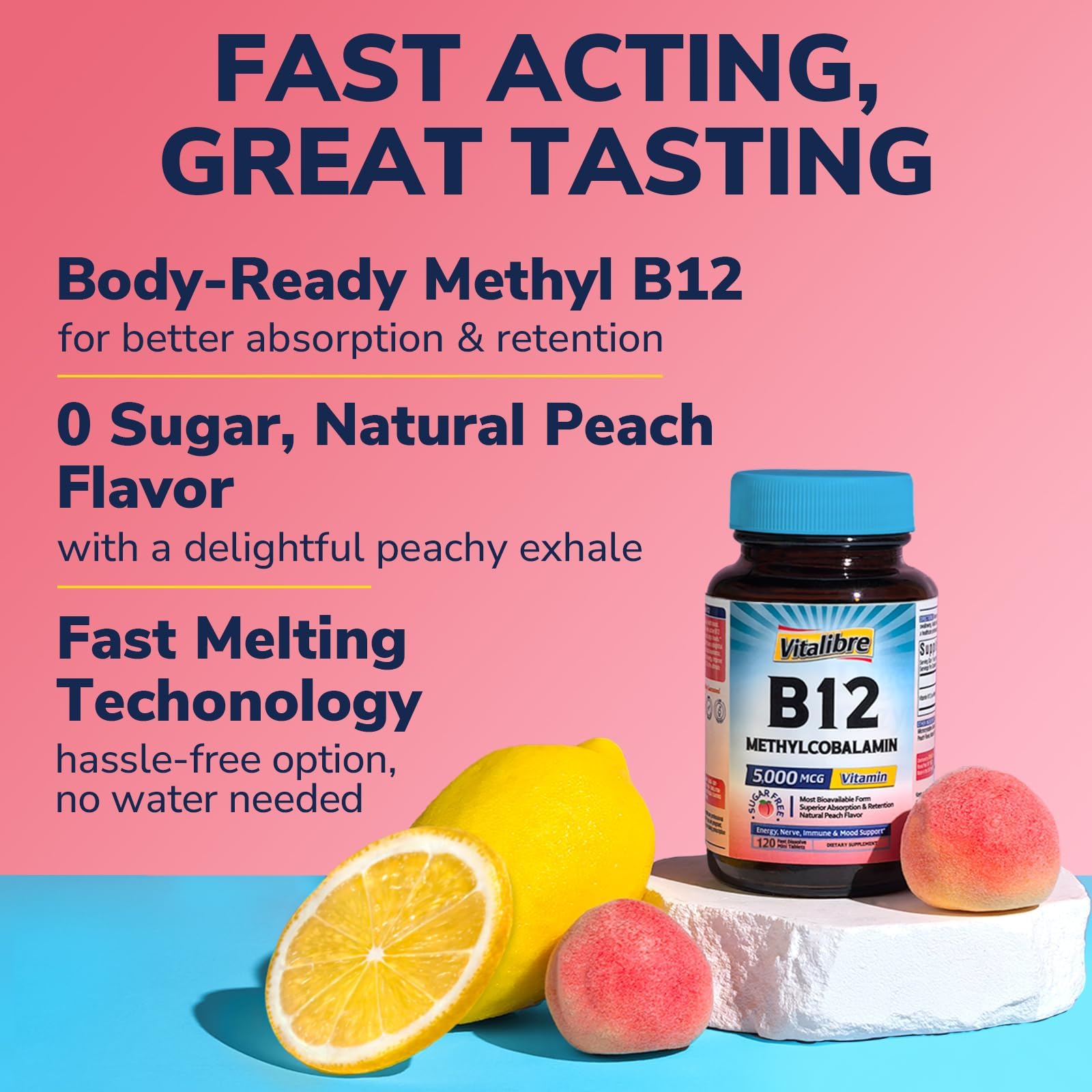 Vitalibre B12 sublingual tablet dissolving in mouth for fast melt