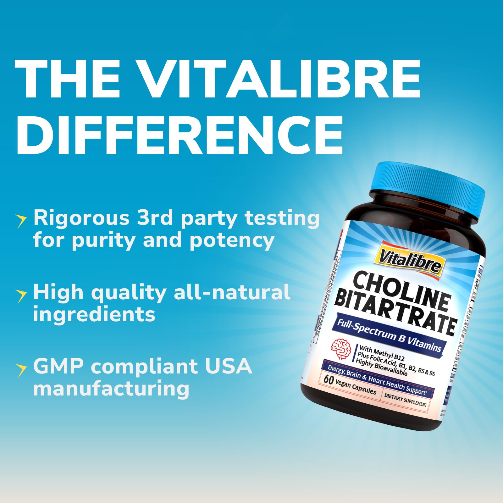 Vitalibre branding on bottle conveys trusted non-GMO vegan capsule.