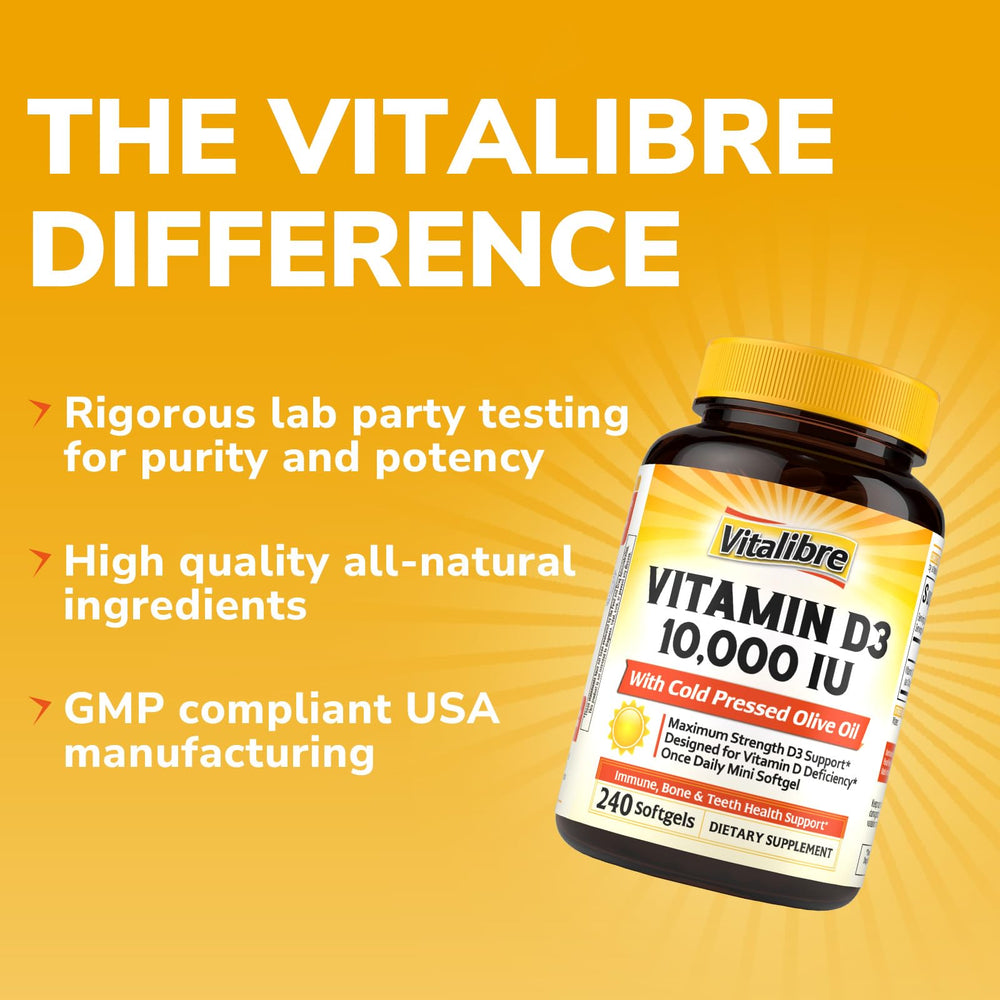 Vitalibre Vitamin D3 bottle resting on a desk