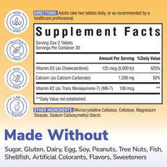 Vitalibre D3 K2 Calcium tablets close-up highlighting MK-7 and calcium content