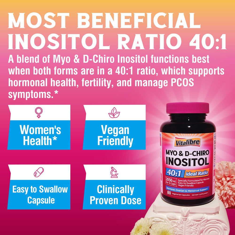 Vitalibre ingredient closeup shows Myo-Inositol and D-Chiro Inositol content.