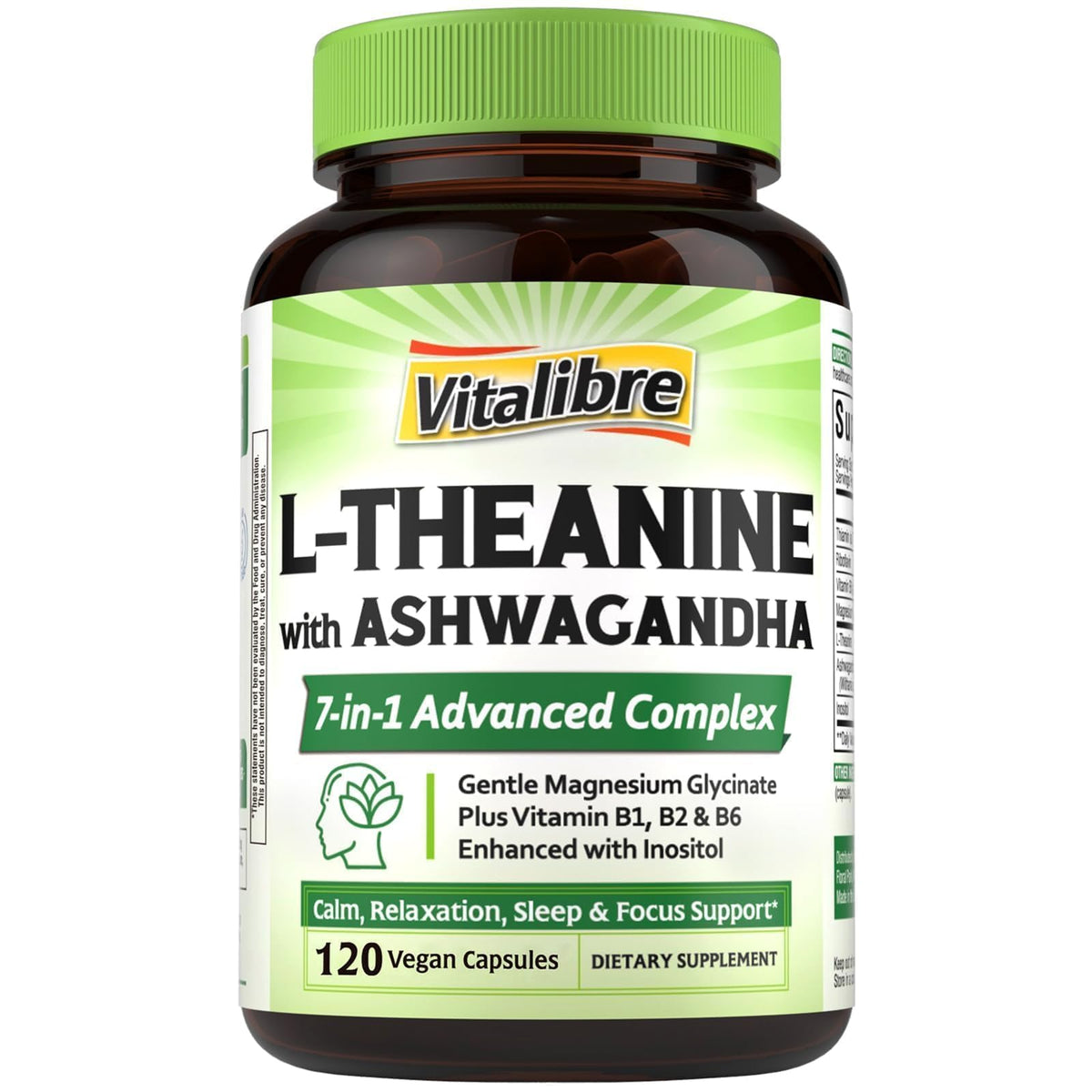 Vitalibre L-Theanine capsules bottle close-up for calm focus and daily wellness