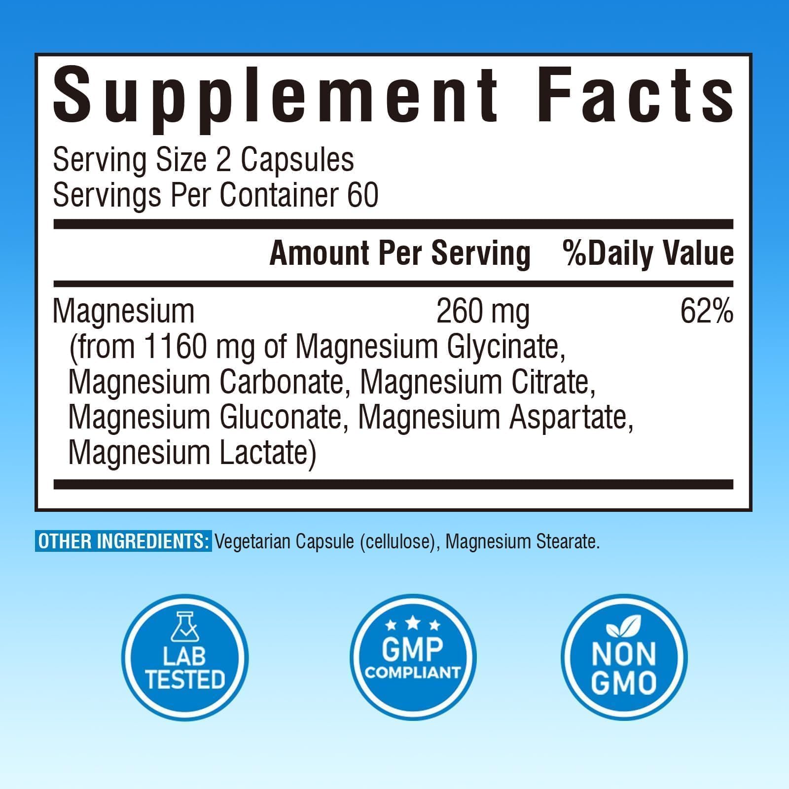 Vitalibre Magnesium Complex label highlights gluten-free, non-GMO formula.