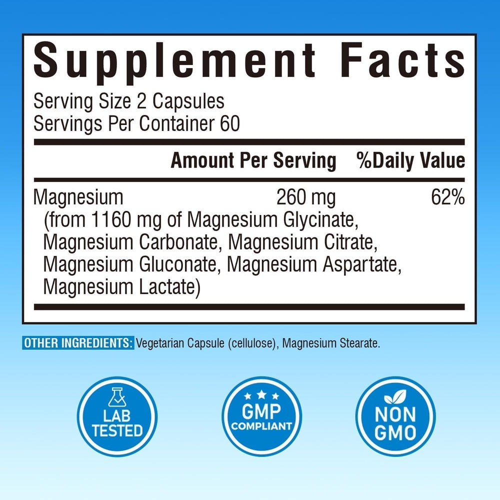 Vitalibre Magnesium Complex label highlights gluten-free, non-GMO formula.