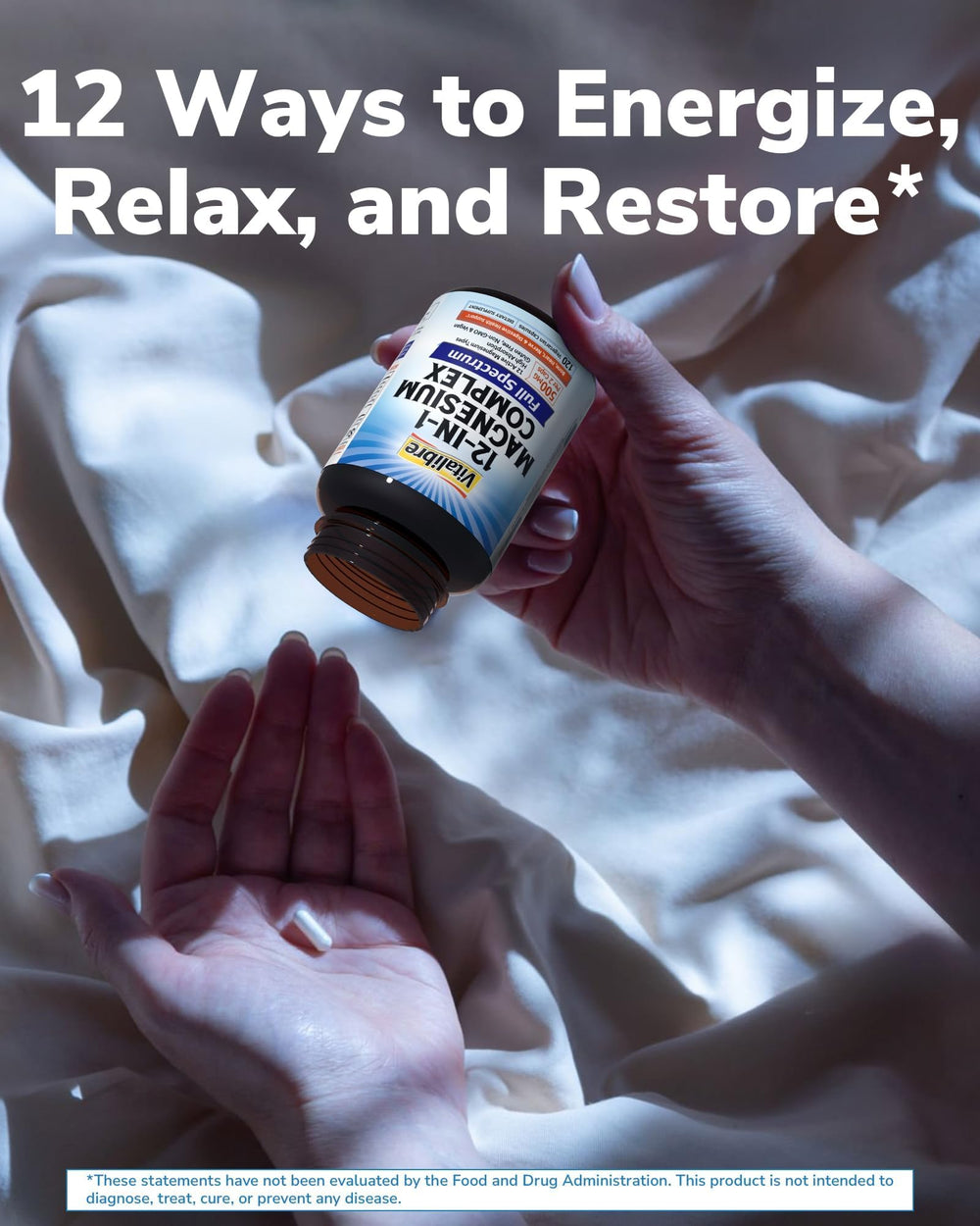 Vitalibre magnesium capsules in vial shadow; convenient daily use