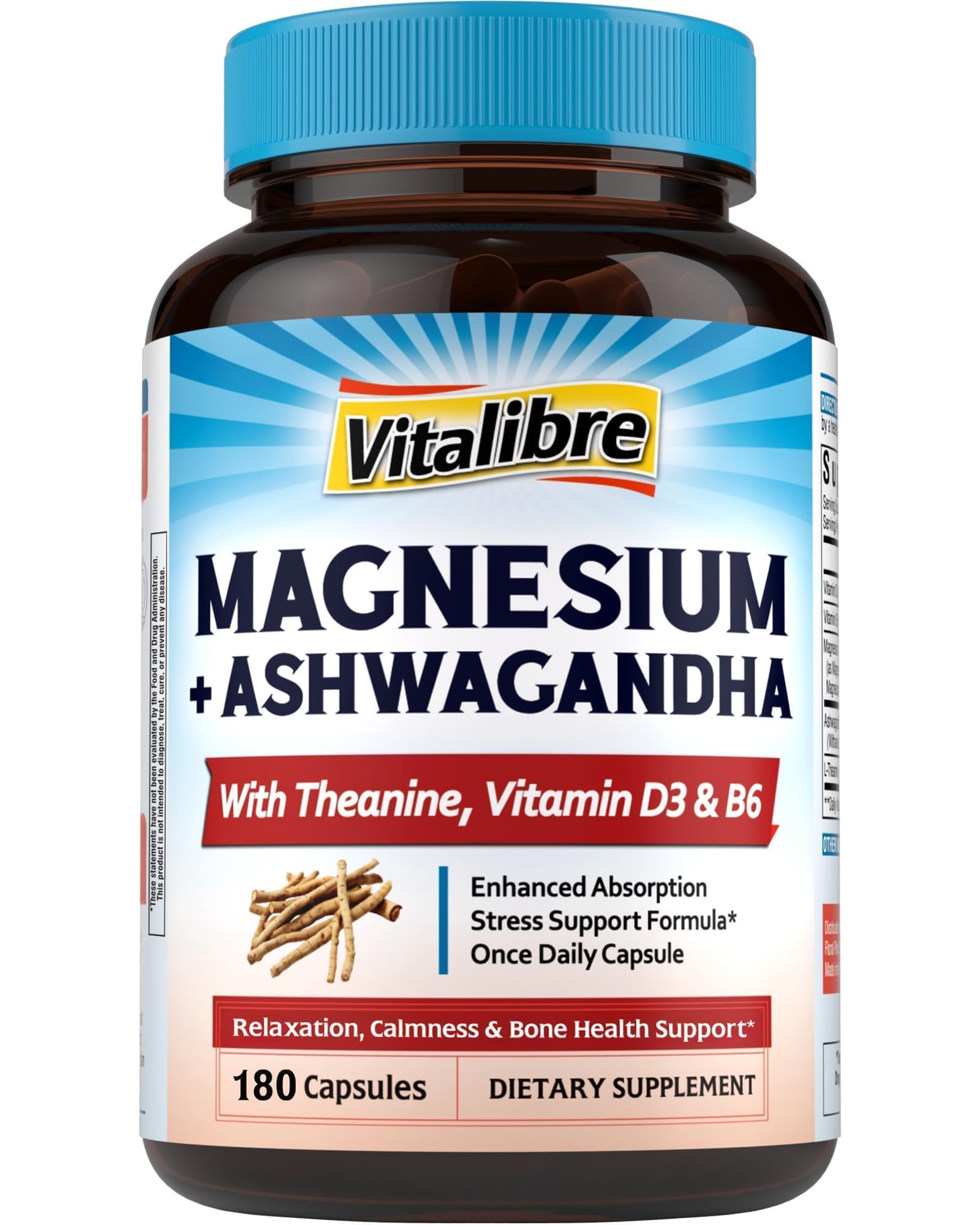 Vitalibre Magnesium Complex bottle front shows daily stress support and relaxation.