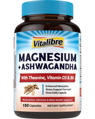 Vitalibre Magnesium Complex bottle front shows daily stress support and relaxation.