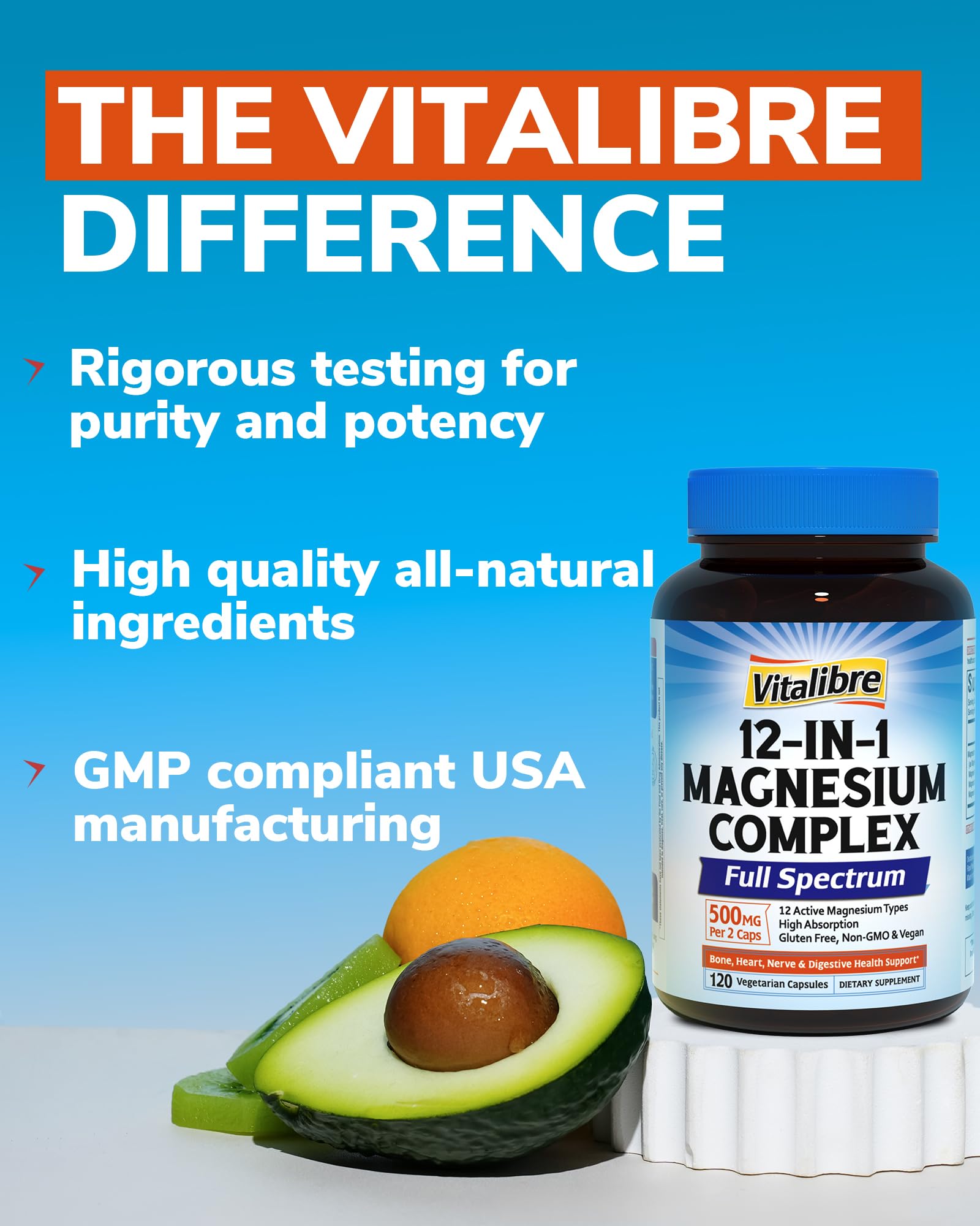 Vitalibre magnesium ingredients label closeup; transparency in formulation