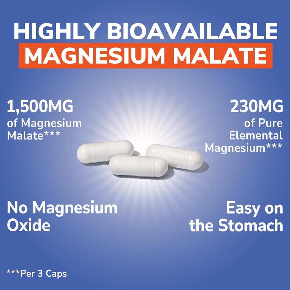 Vitalibre Magnesium Malate made-in-USA label reflecting GMP manufacturing standards.
