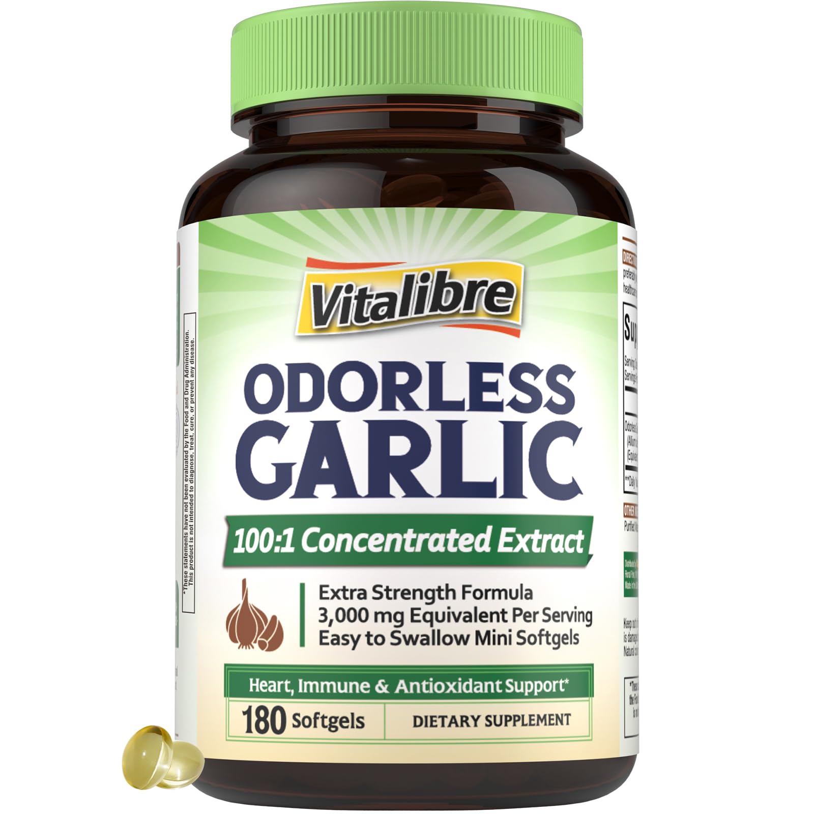 Vitalibre Odorless Garlic bottle front for daily immune support.