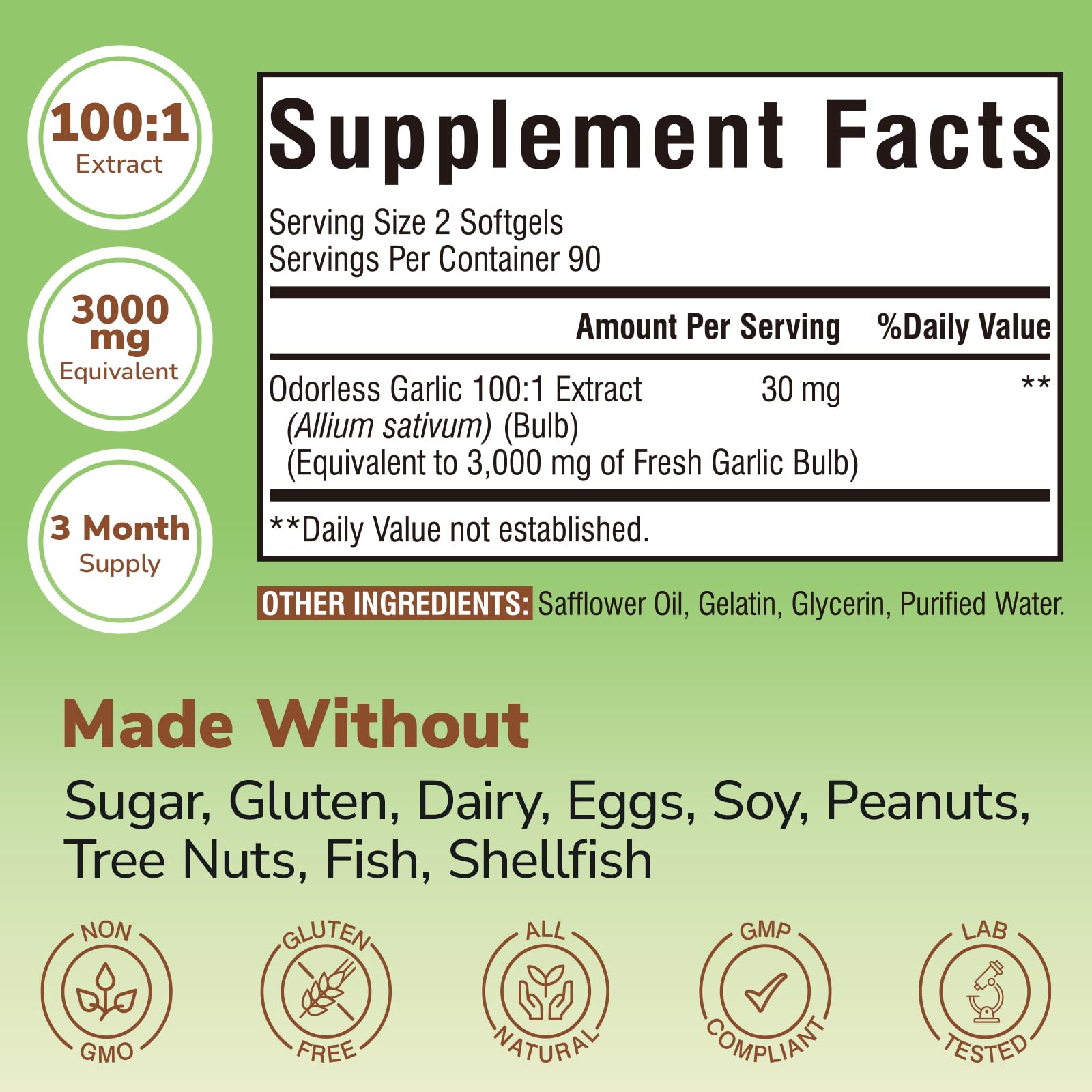 Vitalibre Odorless Garlic softgels closeup shows odorless, easy-to-swallow capsules.