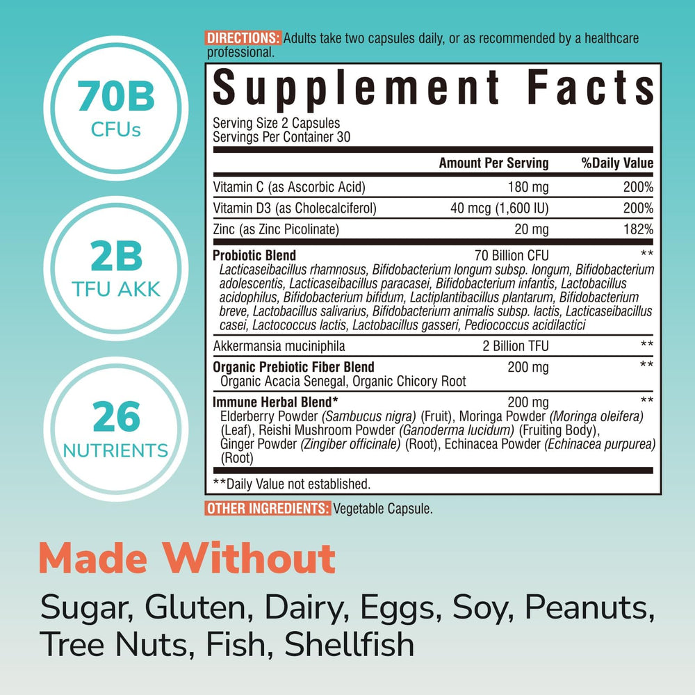 Organic prebiotics Acacia and chicory nourish probiotics for vitality.