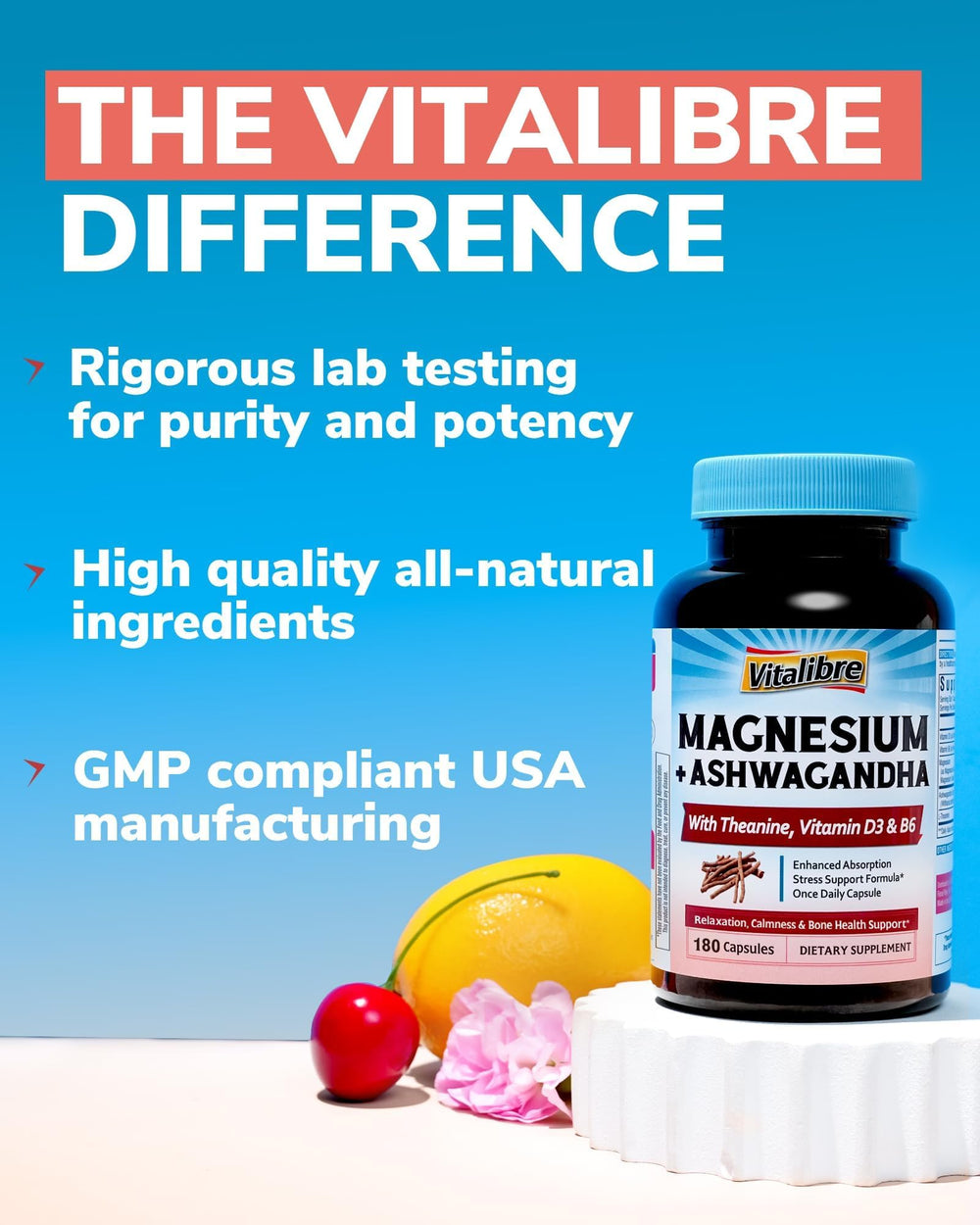 GMP manufacturing seal on Vitalibre product indicating quality and safety.