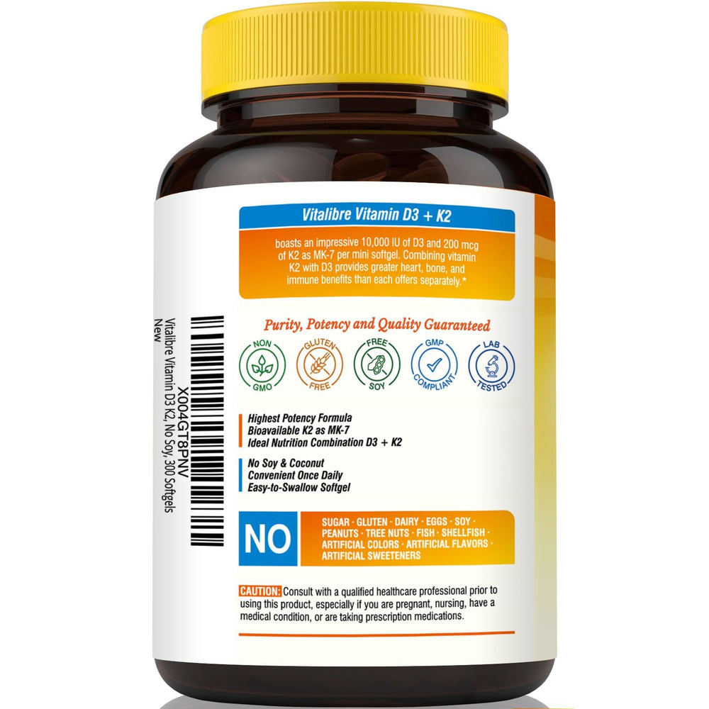 Vitalibre vitamin d3 k2 bottle on kitchen counter.
