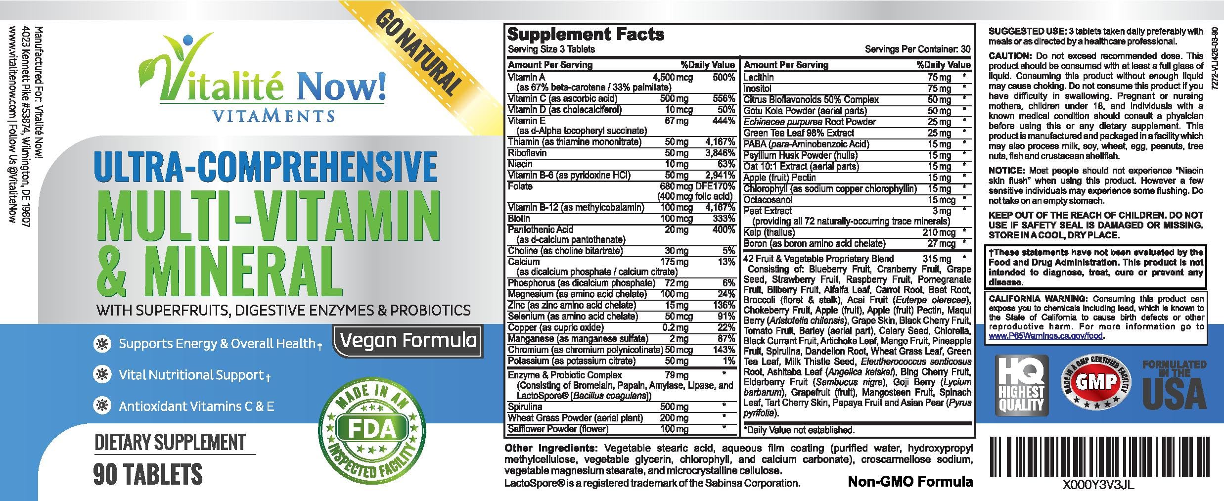 Vitalité Now ingredients tub showcasing dozens of superfoods and herbs for daily wellness.