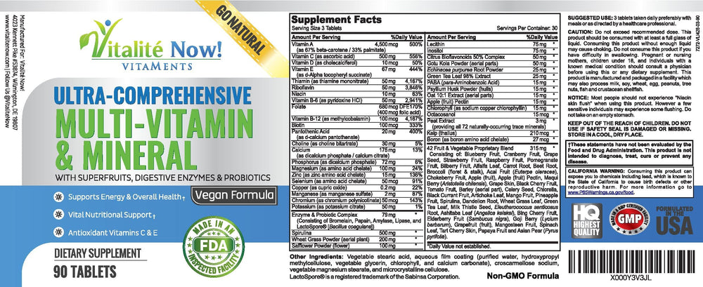 Vitalité Now ingredients tub showcasing dozens of superfoods and herbs for daily wellness.