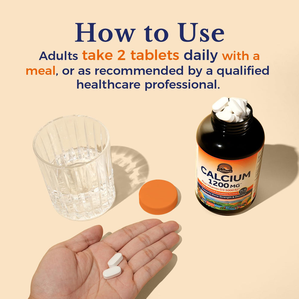 Vitalitown Calcium 1200 mg packaging—clear ingredients for transparency.
