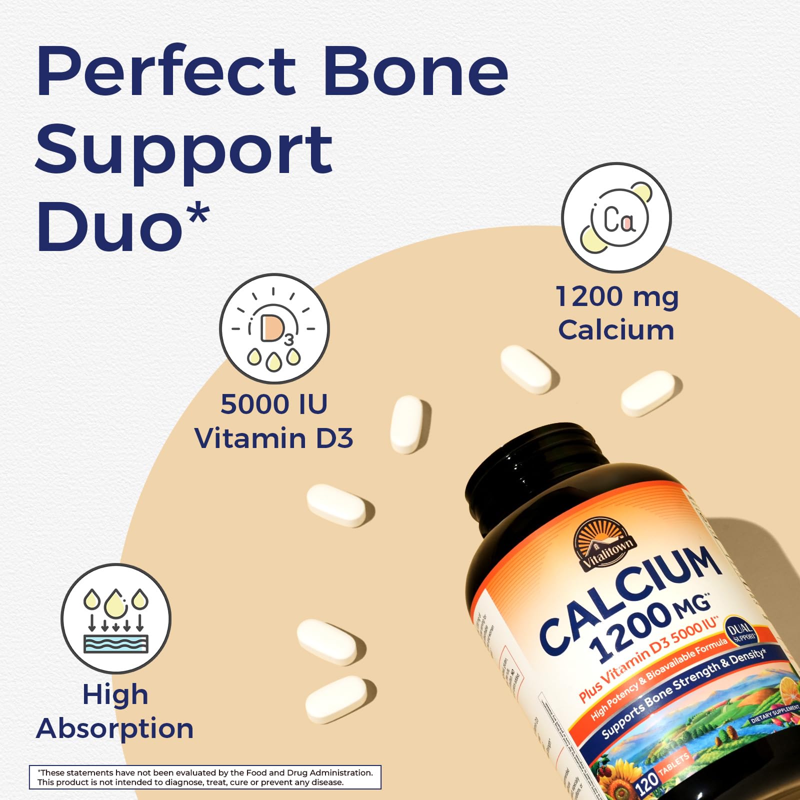 Vitalitown Calcium 1200 mg with Vitamin D3—supports calcium absorption.