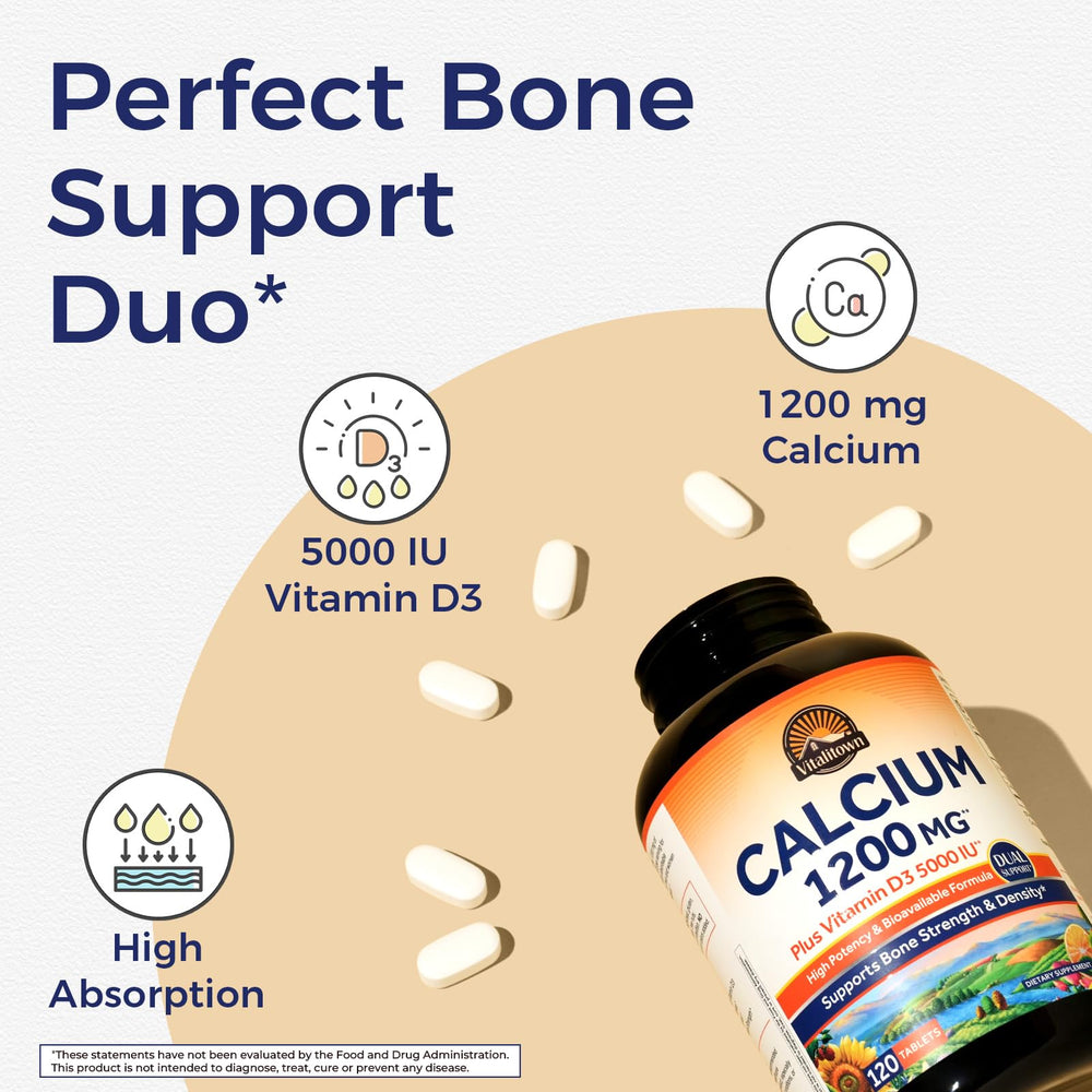 Vitalitown Calcium 1200 mg with Vitamin D3—supports calcium absorption.