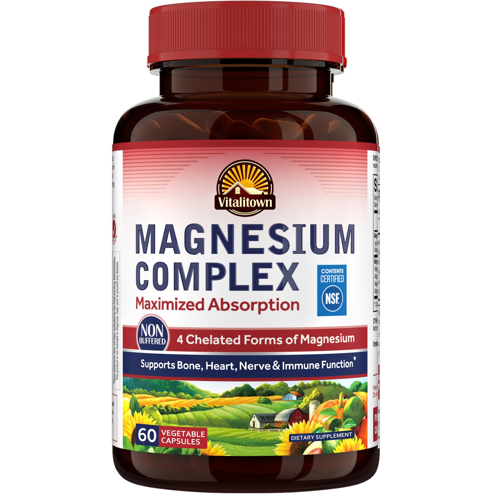 Vitalitown Magnesium Complex bottle showing 60 capsules for daily energy support