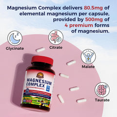 Vitalitown Magnesium Complex capsules closeup highlighting chelated forms