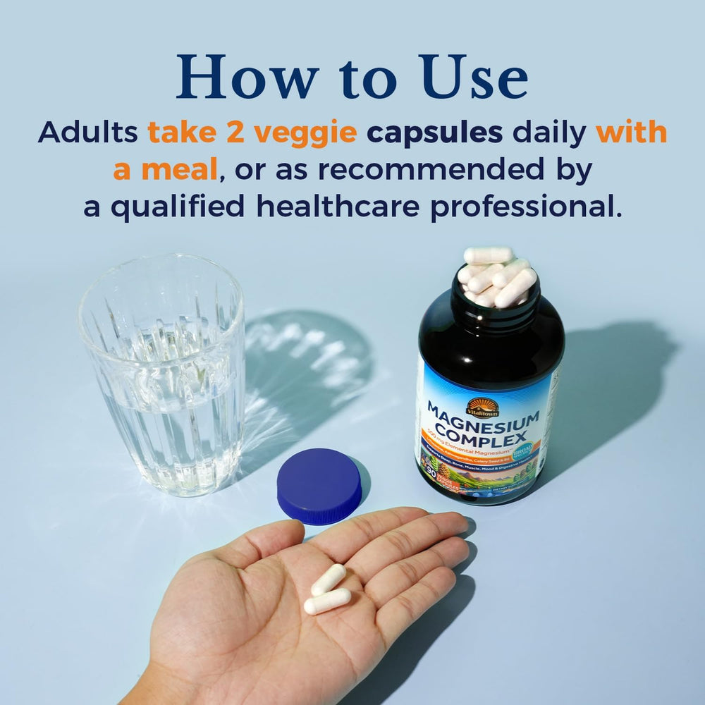 Vitalitown Magnesium Complex 10x celery seed extract illustration suggests bone support.