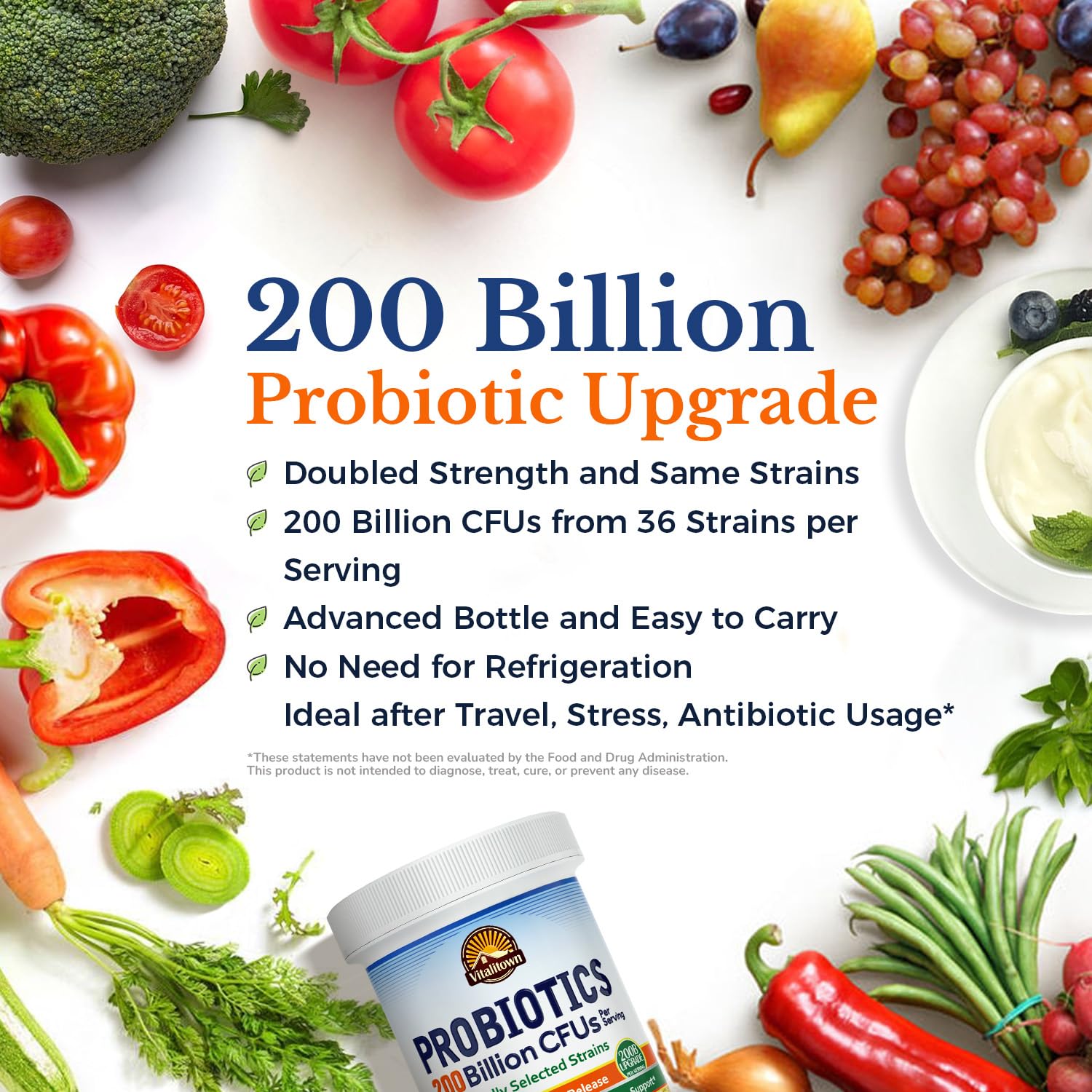 Vitalitown Probiotics delayed-release capsules promote acid-resistant delivery to the intestine.