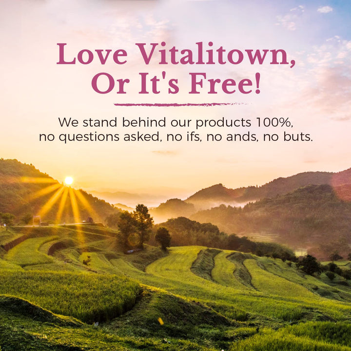 Vitalitown vegan allergen-free label visible on bottle