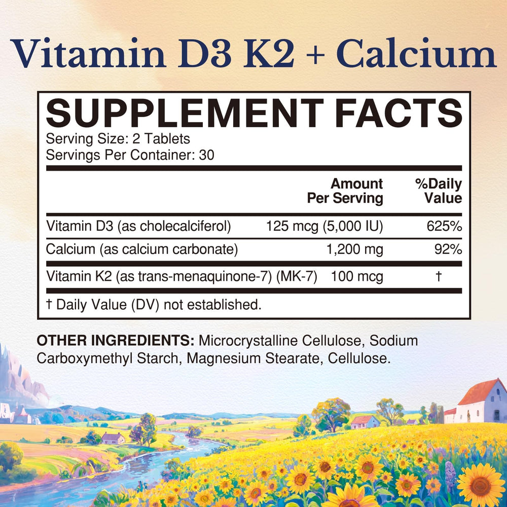 Vitalitown Vitamin D3 K2 tablets closeup highlights high potency 5000 IU D3 for sunless days