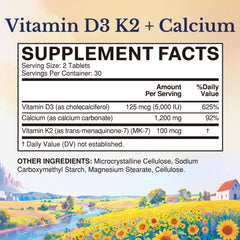 Vitalitown Vitamin D3 K2 tablets closeup highlights high potency 5000 IU D3 for sunless days