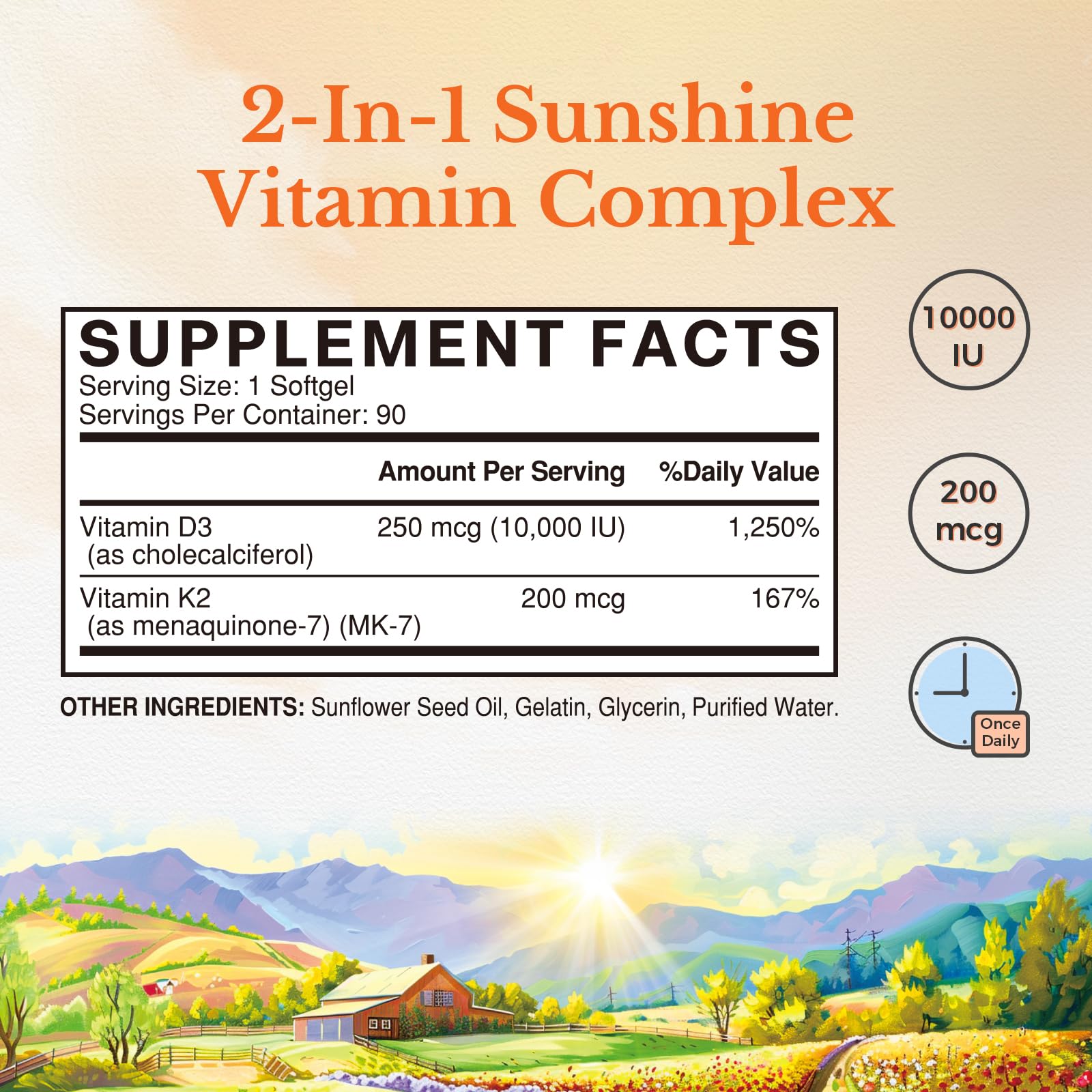 Vitalitown Vitamin D3 K2 label close-up emphasizing purity and MK-7 bioavailability.