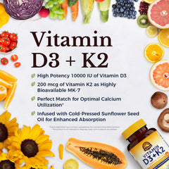 Vitalitown Vitamin D3 K2 softgels—easy-to-swallow, high-potency capsules.