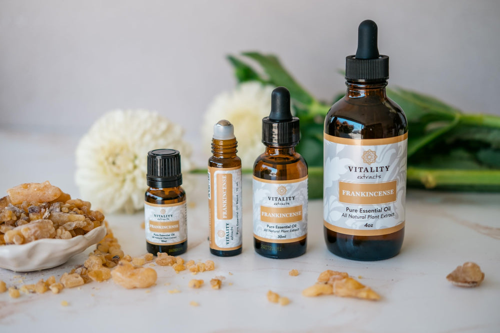 Vitality Frankincense Essential Oil applied in skincare routine