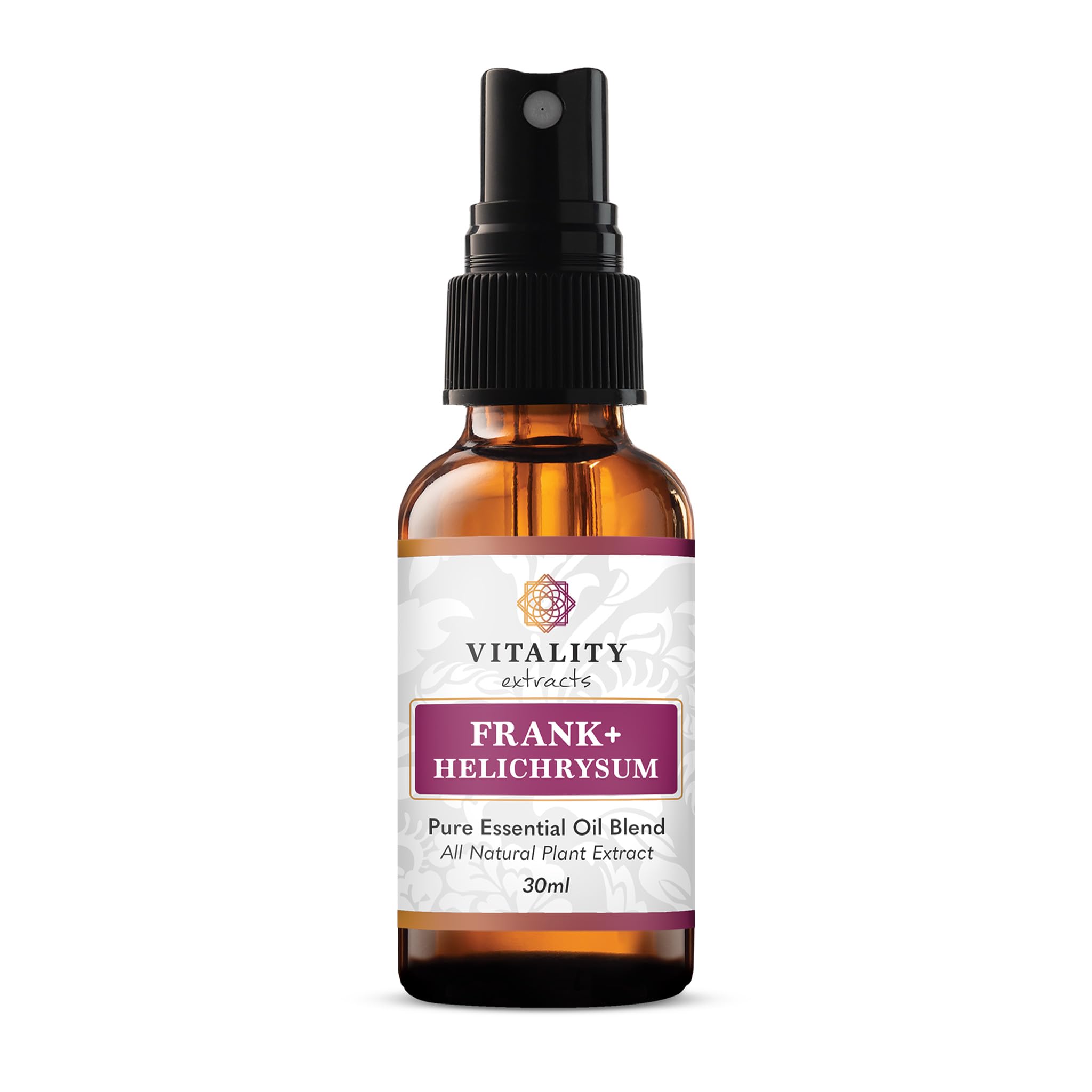 Vitality Frankincense and Helichrysum spray bottle pour releasing a soothing, grounding aroma