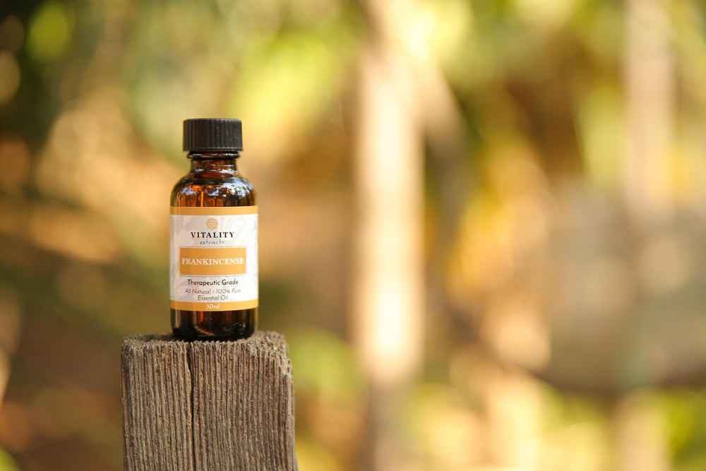 Vitality Frankincense Oil amber bottle preserves quality.