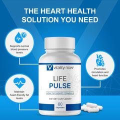 Vitality Now Life Pulse CoQ10 tablet highlighting energy and cellular health potential