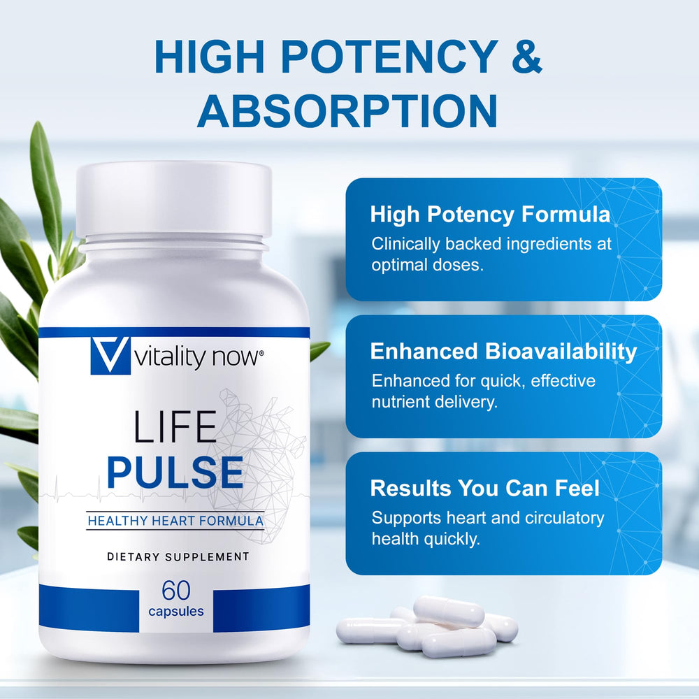 Vitality Now Life Pulse L-Arginine and olive leaf extract promoting healthy circulation